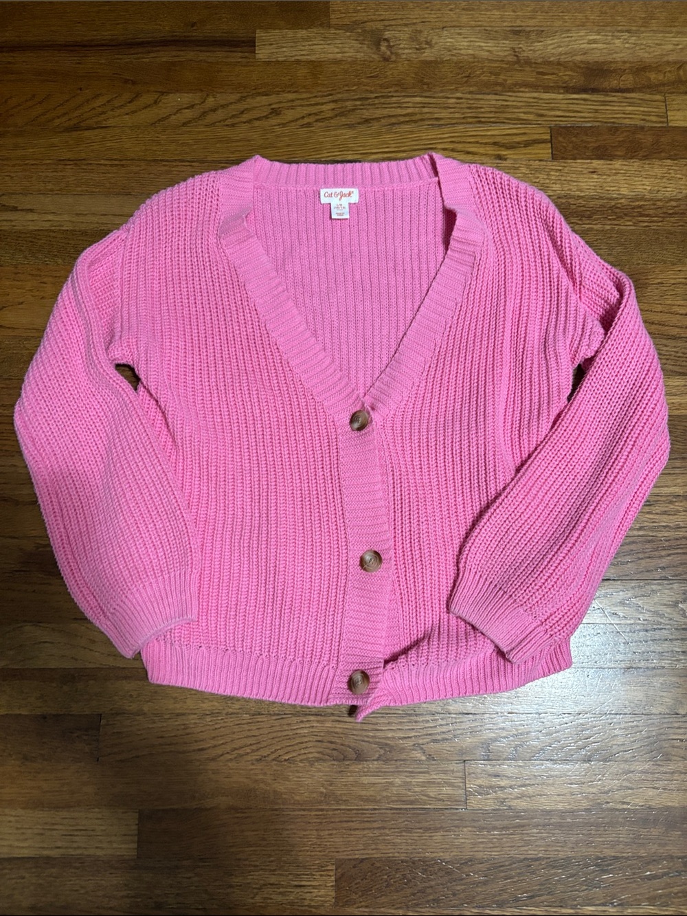 Cat & Jack girls hot pink knit button front cardigan sweater L 10-12